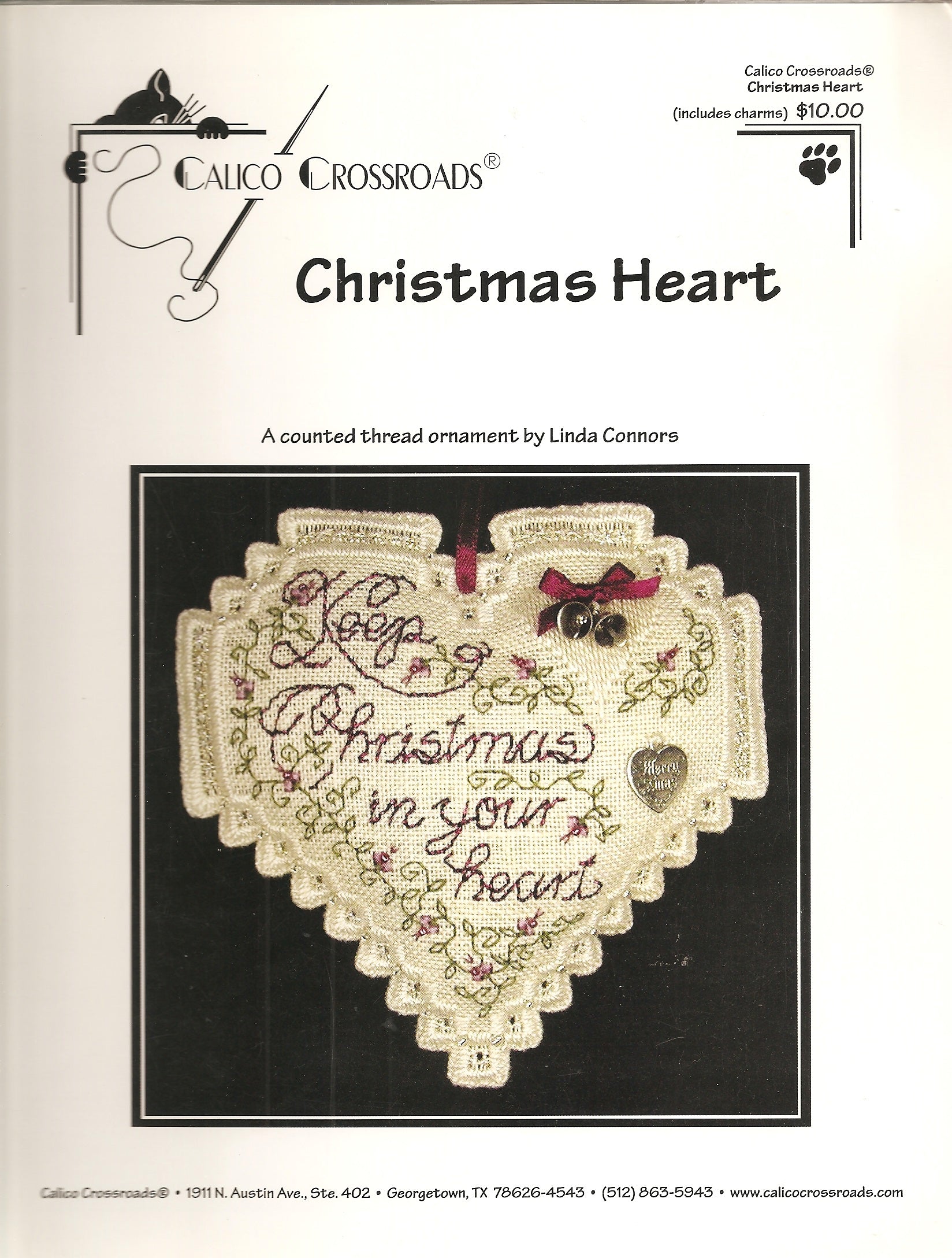 Calico Crossroads Christmas Heart ornament cross stitch pattern