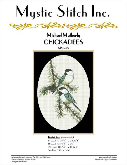 Mystic Stitch Chickadees MM-48 bird cross stitch pattern