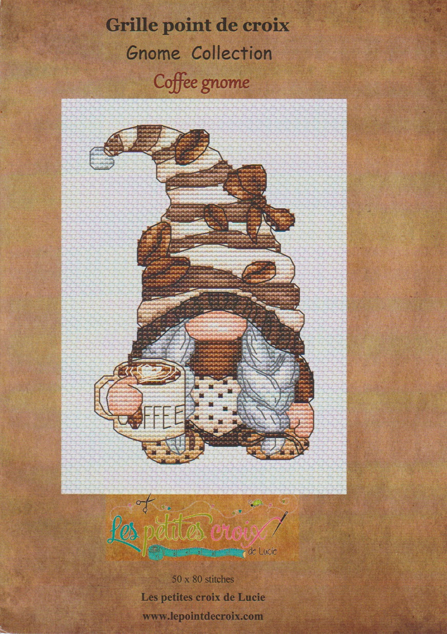Les Petites croix de Lucie Coffee Gnome cross stitch pattern