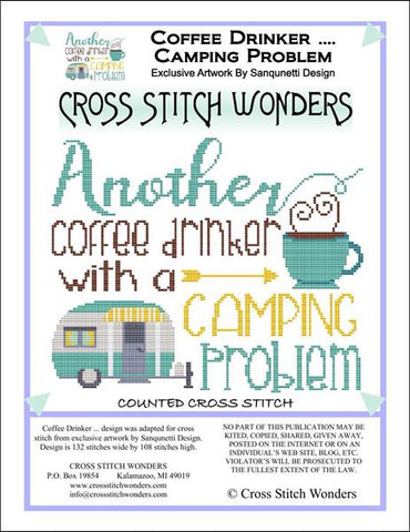Cross Stitch Wonders Carolyn Manning Coffee Drinker ... Camping Problem Cross stitch pattern