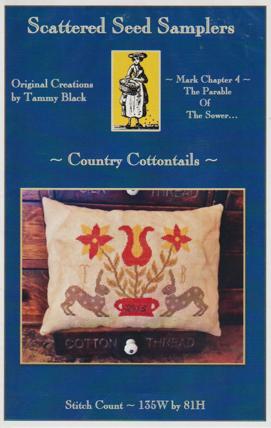 Scattered Seed Samplers Country Cottontails cross stitch pillow pattern