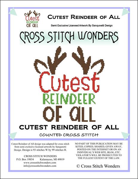 Cross Stitch Wonders Carolyn Manning Cutest Reindeer Of All Christmas Cross stitch pattern