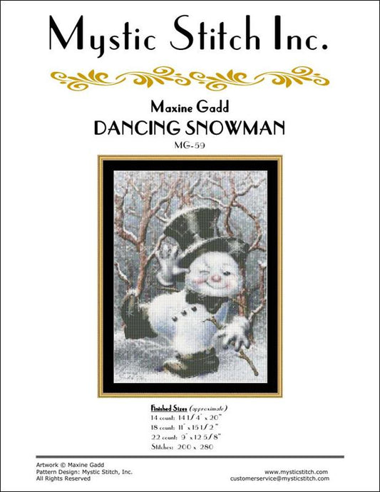 Mystic Stitch Dancing Snowman cross stitch pattern