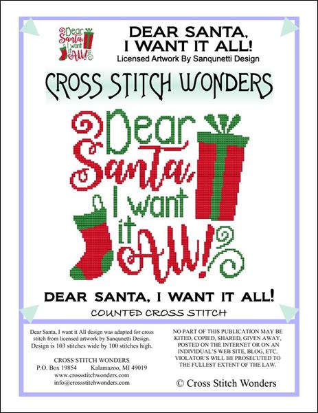 Cross Stitch Wonders Marcia Manning Dear Santa I Want It All Cross stitch pattern