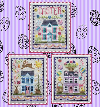 Waxing moon Easter House Trio cross stitch pattern
