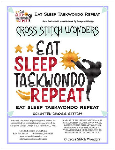 Cross Stitch Wonders Carolyn Manning Eat Sleep Taekwondo Repeat Cross stitch pattern