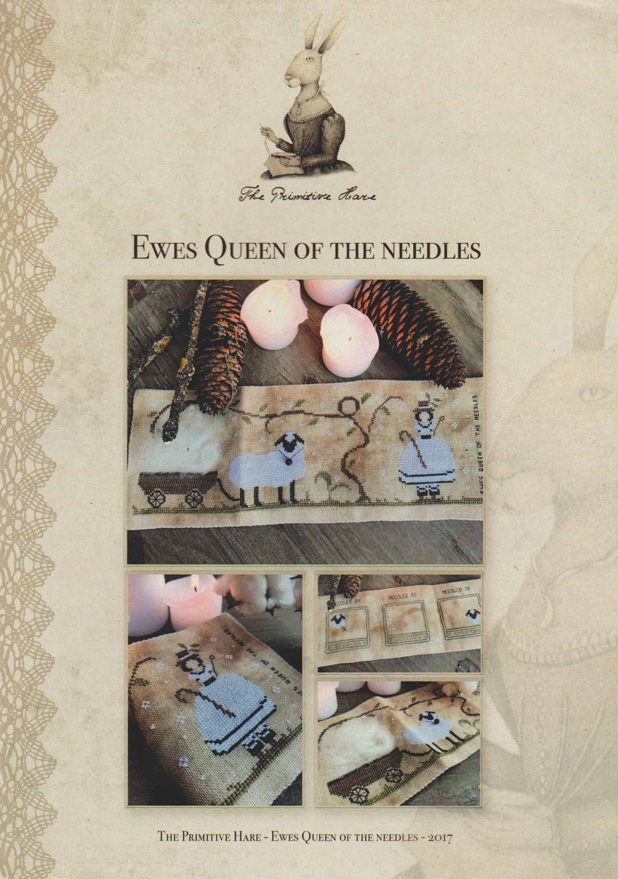 Primitive Hare Ewes Queen of the Needles cross stitch pattern
