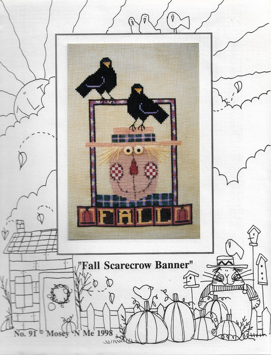 Mosey 'N Me Fall Scarecrow Banner cross stitch pattern