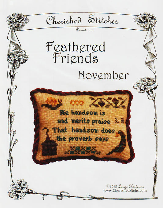 Cherished Stitches Feathered Friends November cross stitch pattern