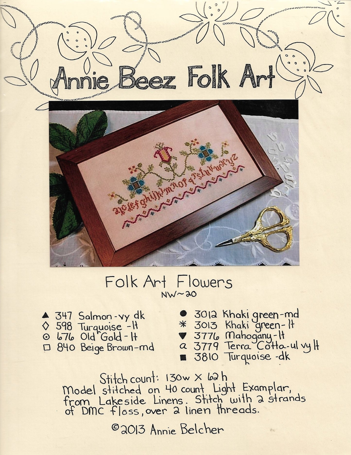Annie Beez Folk Art Folk Art Flowers NW-20 cross stitch pattern
