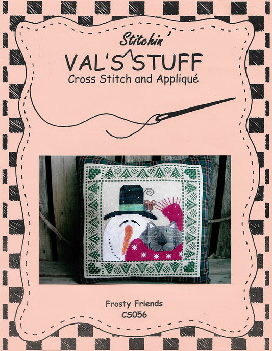 Val's Stuff Frosty Friends CS056 christmas pillow cross stitch pattern