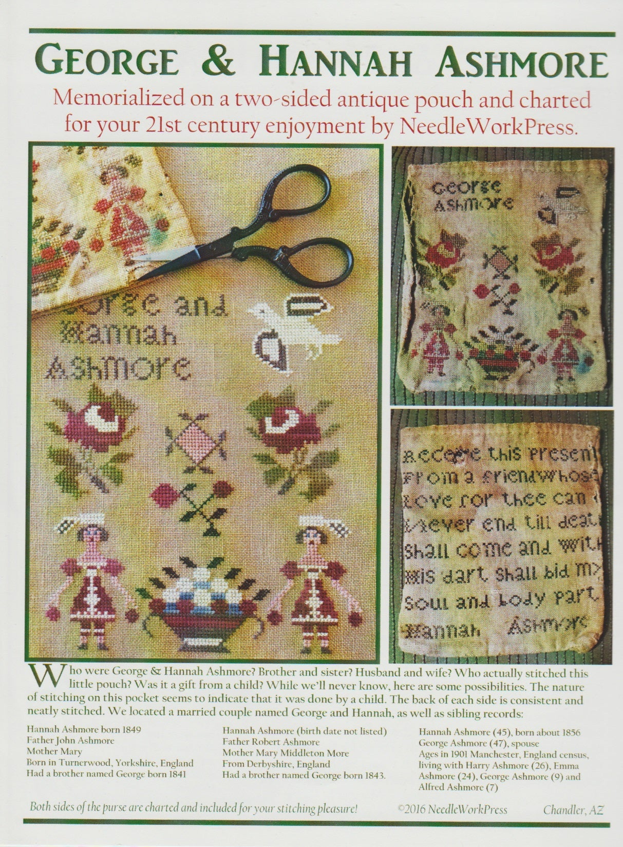 NeedleWorkPress George & Hanna Ashmore cross stitch sampler reproduction pattern