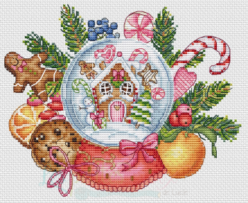 Les petites croix de Lucie Gingerbread House Snowball christmas cross stitch pattern