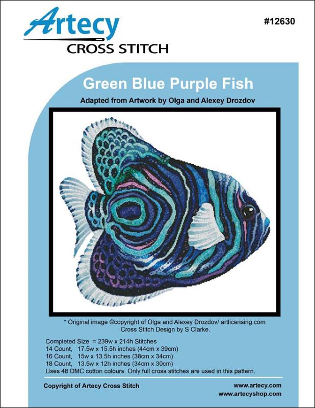 Artecy Green Blue Purple Fish cross stitch pattern