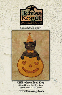 Teresa Kogut Green Eyed Kitty XS151 halloween cross stitch pattern
