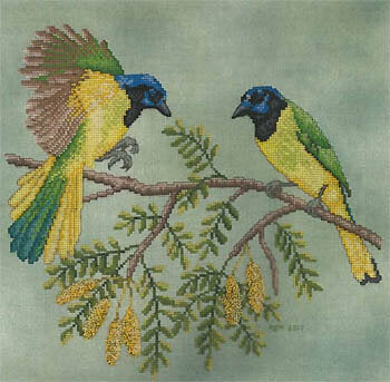 Crossed Wing Collection Green Jays 67 cbird cross stitch pattern