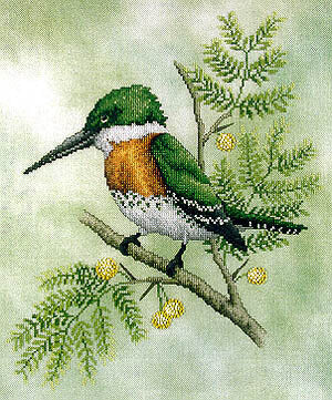 Crossed Wing Collection Green Kingfisher 53 bird cross stitch pattern