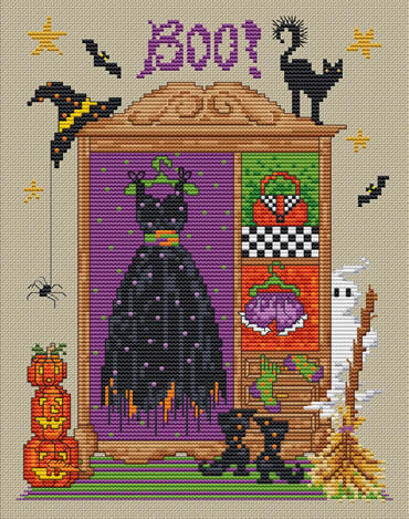 Sue Hillis Hazel's Wardrobe L701 halloween cross stitch pattern