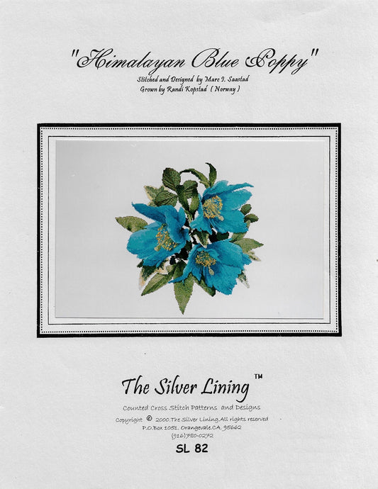 Silver Lining Himalayan Blue Poppy flower cross stitch pattern