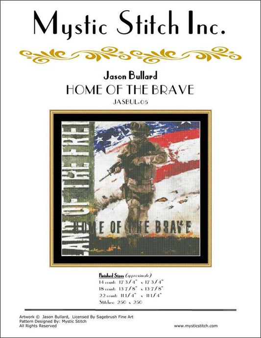 Mystic Stitch Home Of The Brave JASBUL-05 Patriotic cross stitch pattern