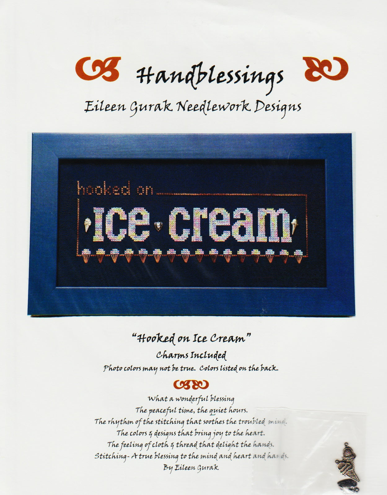 Handblessings Hooked on Ice Cream cross stitch pattern
