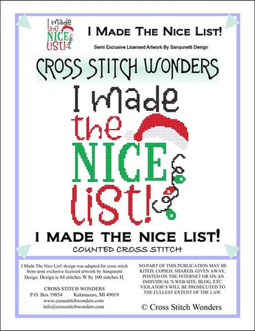 Cross Stitch Wonders Carolyn Manning I Made The Nice List Christmas Cross stitch pattern