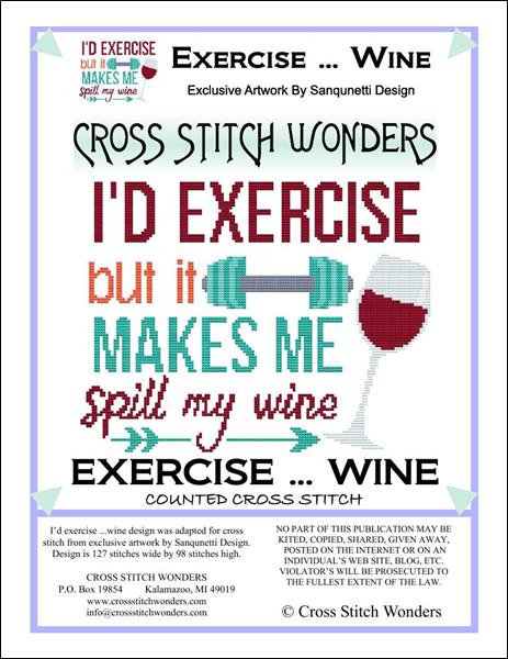 Cross Stitch Wonders Marcia Manning I'd Exercise ... Wine Cross stitch pattern
