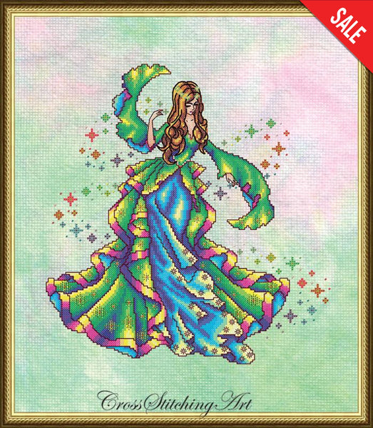 Cross Stitching Art Iris, The Rainbow Maiden fashion fantasy cross stitch pattern