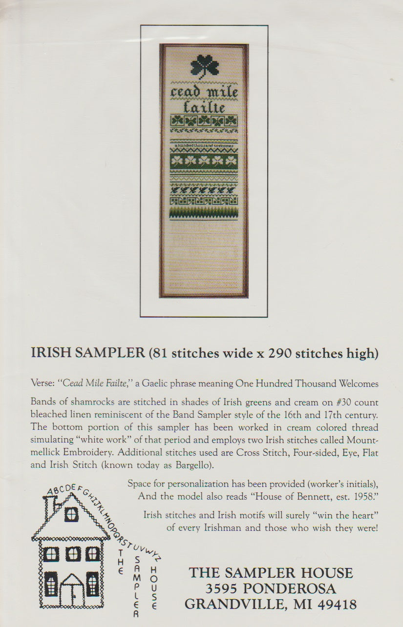 The Sampler House Irish Sampler cross stitch pattern