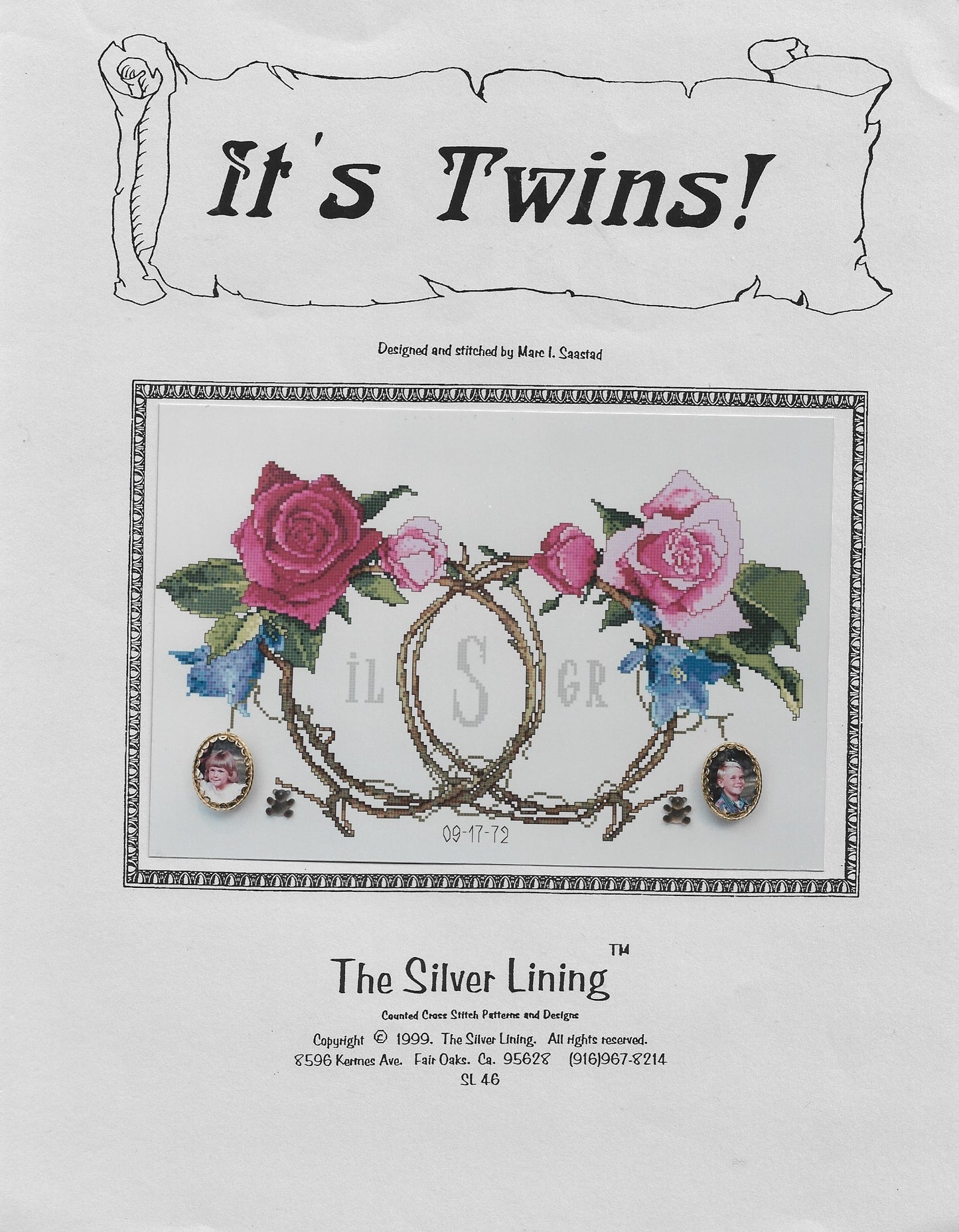 Silver Lining It's Twins birth flowers cross stitch pattern