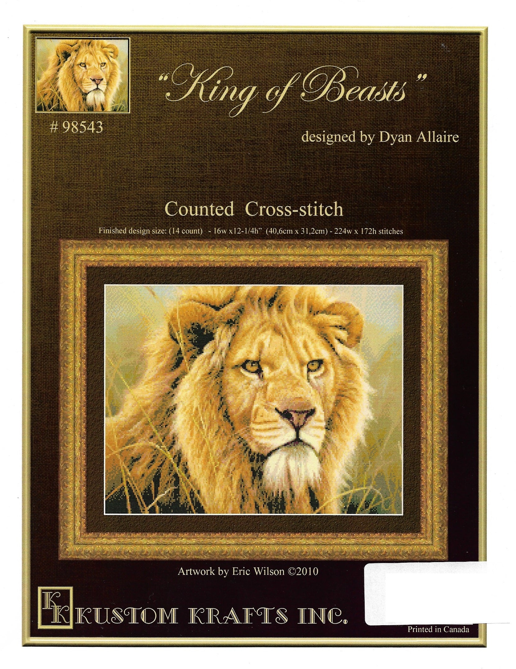 Kustom Krafts King of Beasts 98543 lion cross stitch pattern