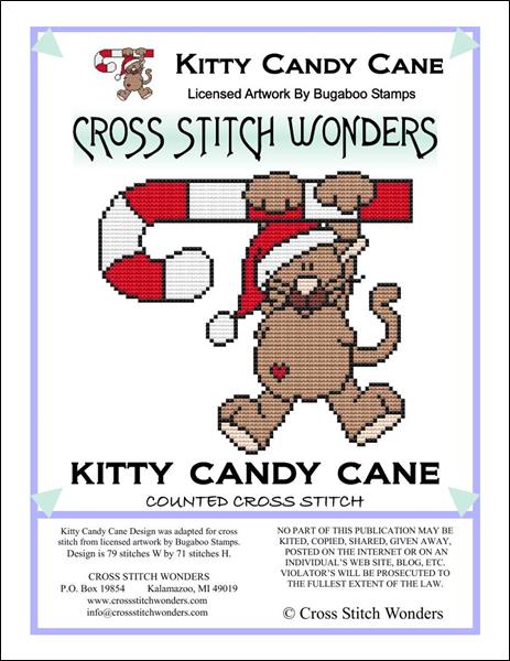 Cross Stitch Wonders Marcia Manning Kitty Candy Cane Critter Cross stitch pattern