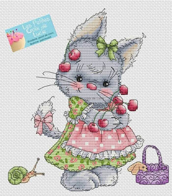 Les petites croix de Lucie La Cueillette kitten cross stitch pattern