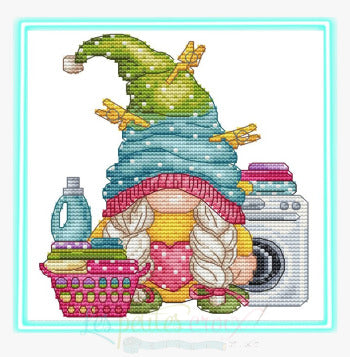 Les petites croix de Lucie Laundry Girl gnome cross stitch pattern