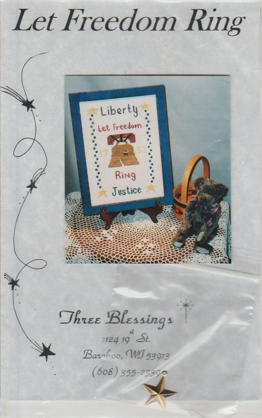 Three Blessings Let Freedom Ring patriotic liberty bell cross stitch pattern