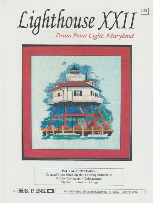 S.P. Ink Lighthouse XXII Drum Point Light Maryland  cross stitch pattern