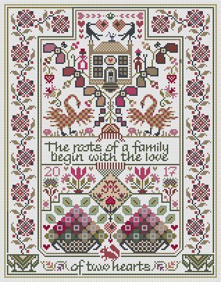 Long Dog Samplers The Love of Two Hearts  LD75 cross stitch pattern
