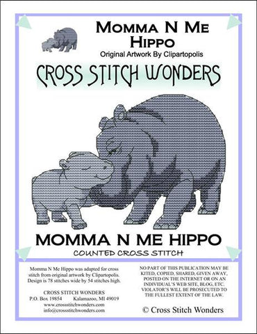 Cross Stitch Wonders Marcia Manning Momma N Me Hippo Cross stitch pattern