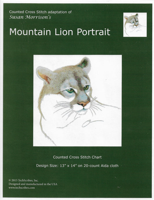 TechScribes Mountain Lion Portrait cross stitch pattern