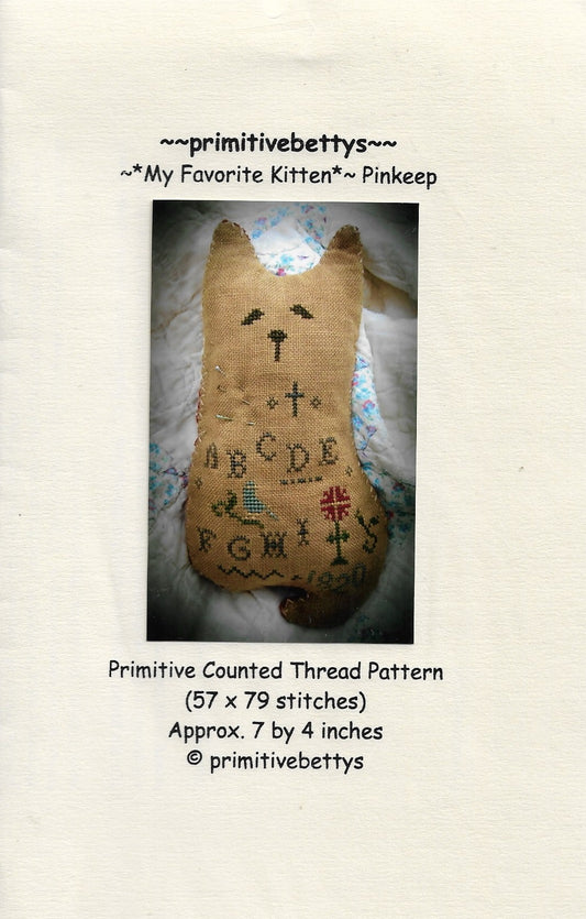 Primitive Bettys My Favorite Kitten Pinkeep cross stitch pattern
