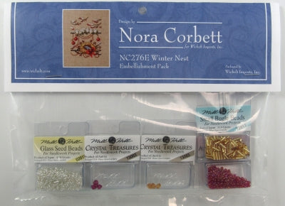 Nora Corbett Winter Nest NC276 bird cross stitch pattern embellishment pack