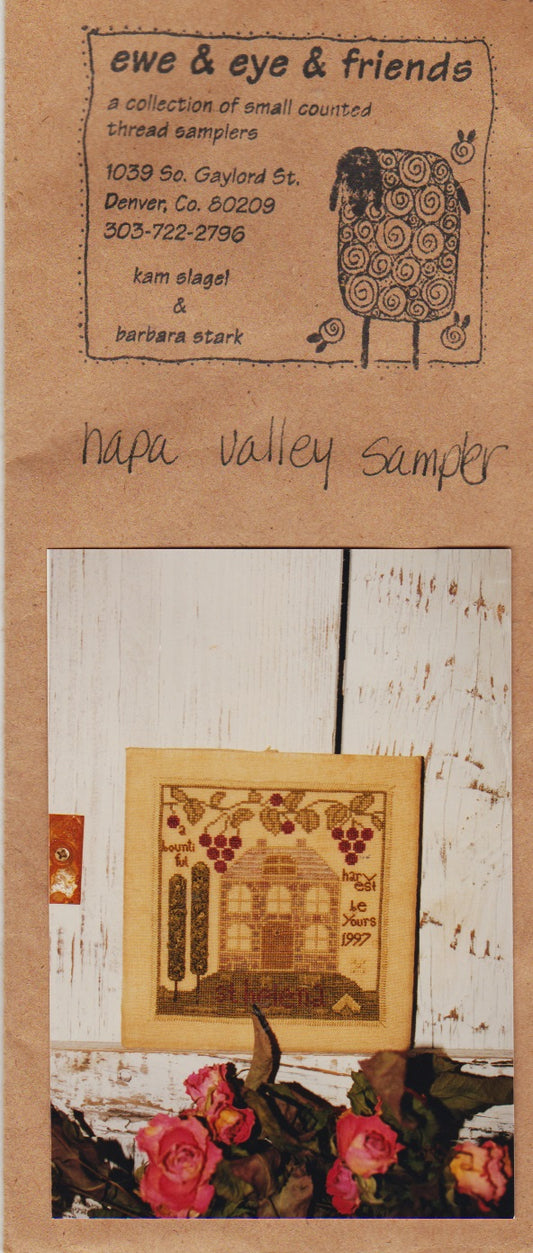 Ewe & Eye Napa Valley Sampler wine cross stitch pattern