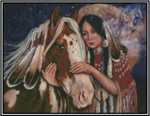 Valentina's Native American Girl with Horse 21-117 cross stitch pattern