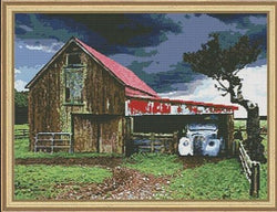 Kustom Krafts Old Barn in a Storm cross stitch kit
