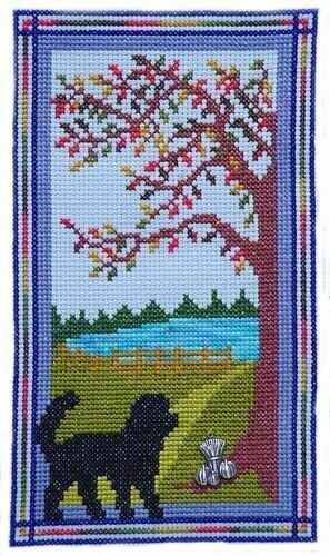 handBlessings Puppy at the Door on a Fall Day dog cross stitch pattern