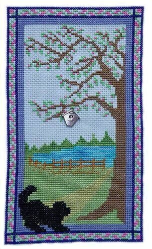 handblessings Puppy at the Door on a Spring Day dog cross stitch pattern