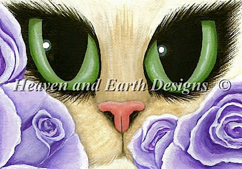Heaven and Earth Designs QS Lavender roses cross stitch pattern