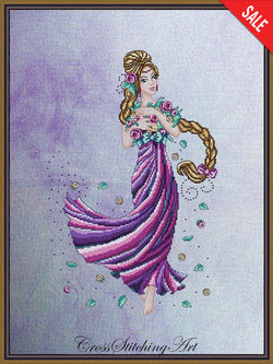 Cross Stitching Art Rapunzel fashion fantasy cross stitch pattern