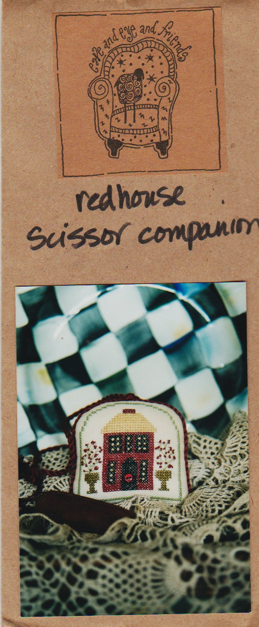 Ewe & Eye Red House Scissor Companion primitive cross stitch pattern