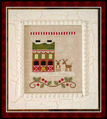 Country Cottage Needleworks  Reindeer Stables Santa's village cross stitch pattern
